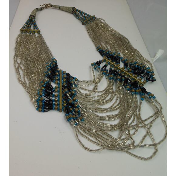 Elegant Handmade Beaded Bib Necklace with Glass and Brass Accents - Picture 5 of 5